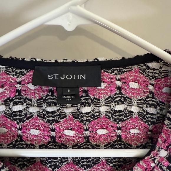 ST. John Dress & Jacket Set Women's Size 10 Pink Gray Tweed Knit Frayed Trim - Picture 13 of 16